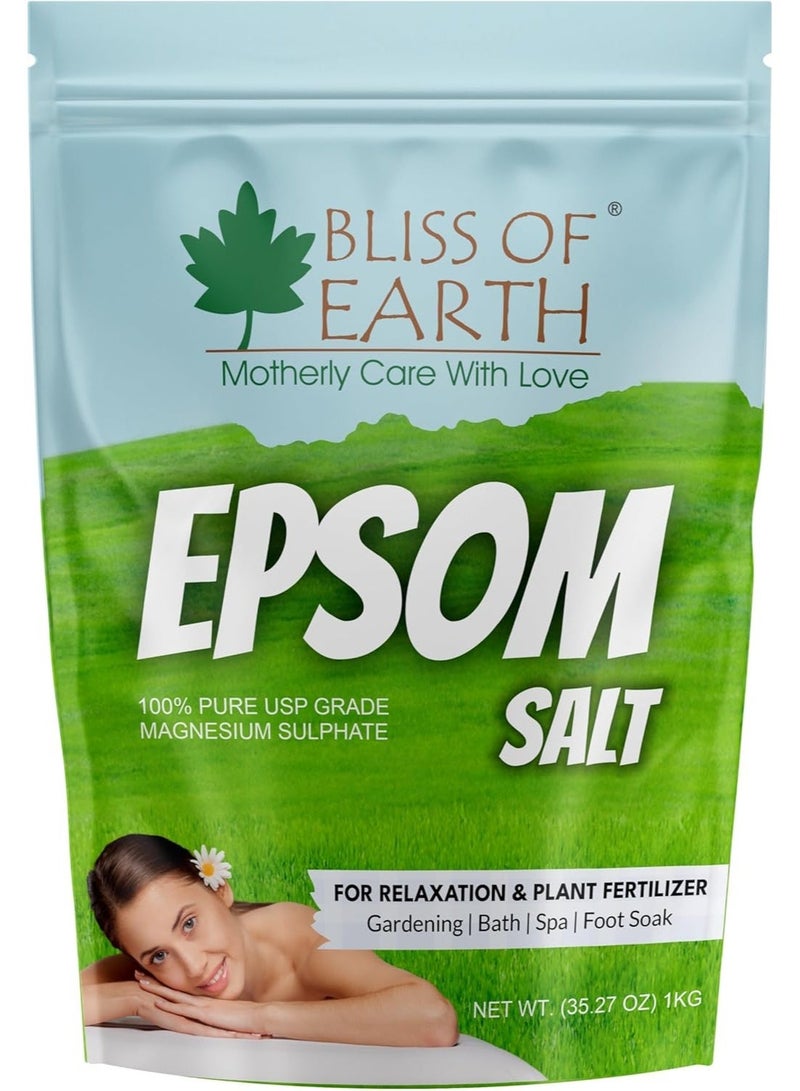 BLISS OF EARTH Epsom Salt for Bath 1KG, Plants & Foot Soak, Natural Magnesium Sulfate, Relaxing Soak for Muscle Relief, Aromatherapy, Vegan, Cruelty-Free pack of 2 - Image 2